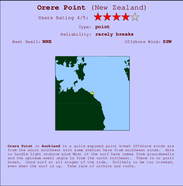 Orere Point mapa de ubicación e información del spot