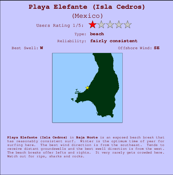 Playa Elefante (Isla Cedros) mapa de ubicación e información del spot