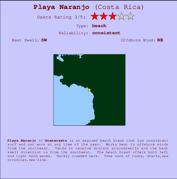 Playa Naranjo mapa de ubicación e información del spot