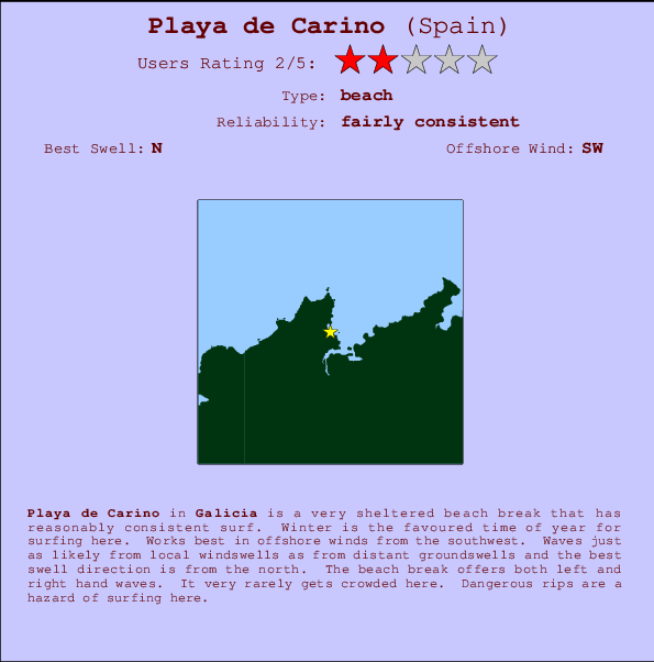 Playa de Carino mapa de ubicación e información del spot