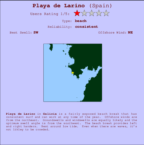 Playa de Larino mapa de ubicación e información del spot