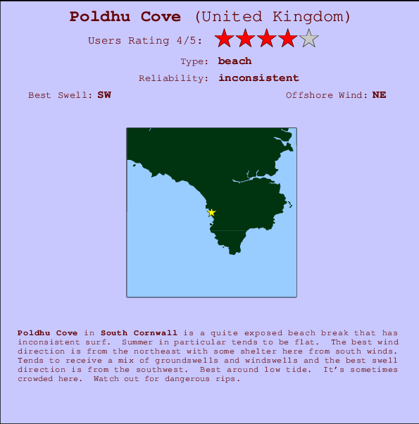 Poldhu Cove mapa de ubicación e información del spot