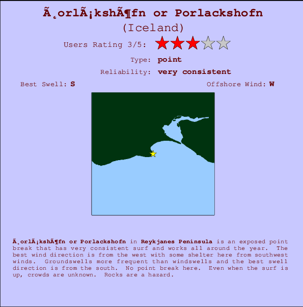 Þorlákshöfn or Porlackshofn mapa de ubicación e información del spot