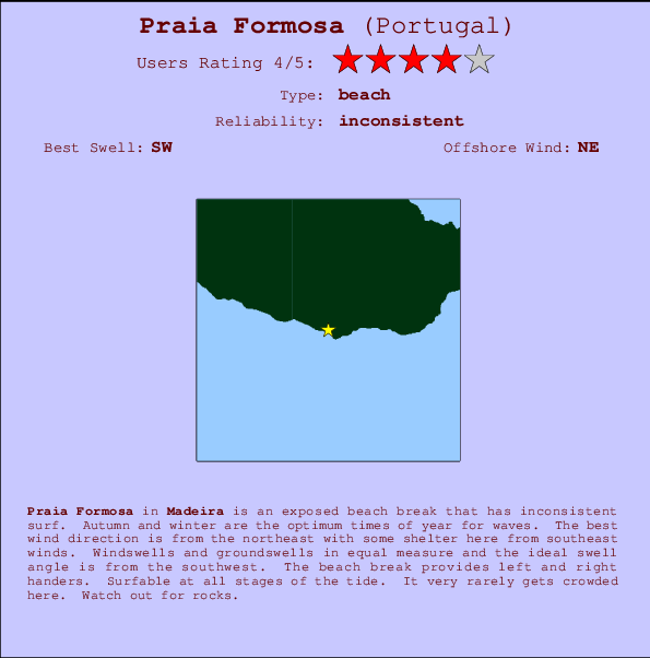 Praia Formosa mapa de ubicación e información del spot