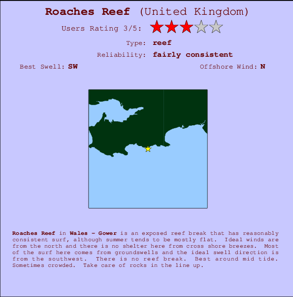Roaches Reef mapa de ubicación e información del spot