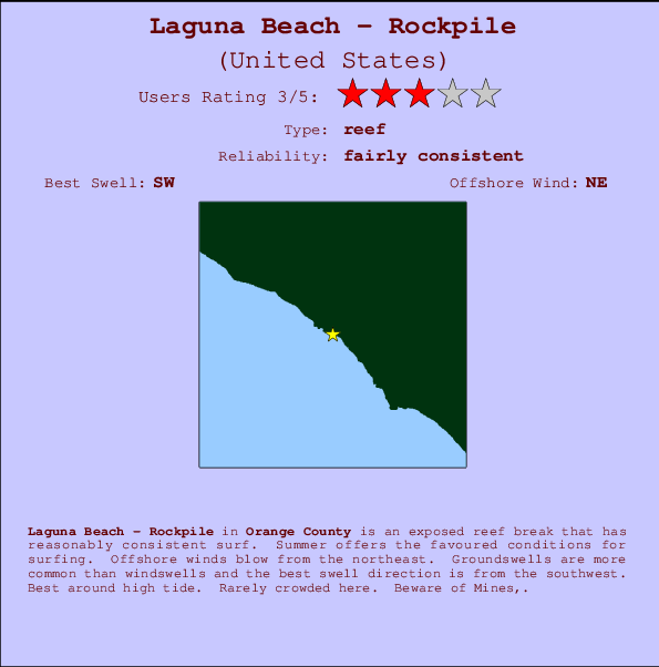 Laguna Beach - Rockpile mapa de ubicación e información del spot
