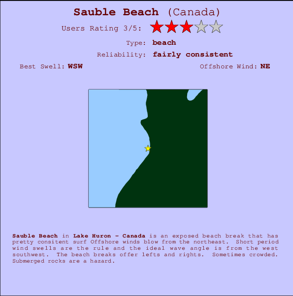 Sauble Beach mapa de ubicación e información del spot