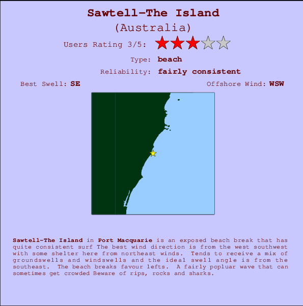 Sawtell-The Island mapa de ubicación e información del spot