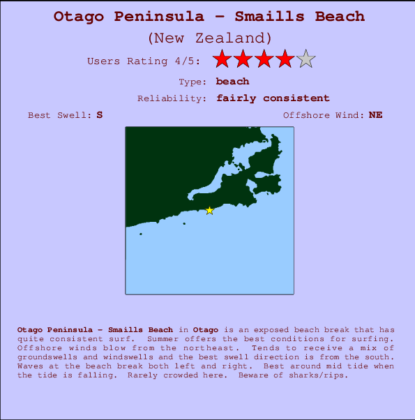 Otago Peninsula - Smaills Beach mapa de ubicación e información del spot