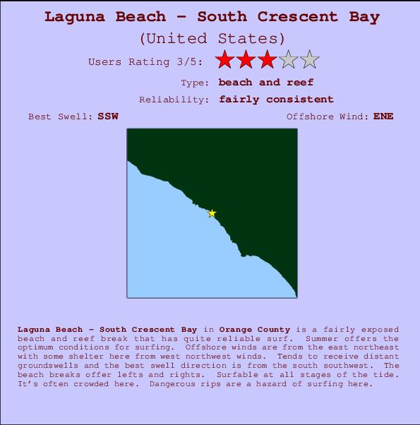 Laguna Beach - South Crescent Bay mapa de ubicación e información del spot