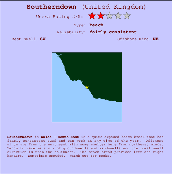 Southerndown mapa de ubicación e información del spot