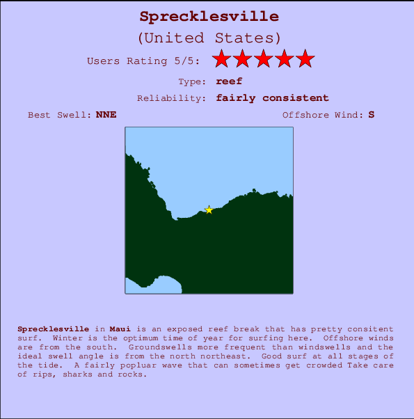 Sprecklesville mapa de ubicación e información del spot