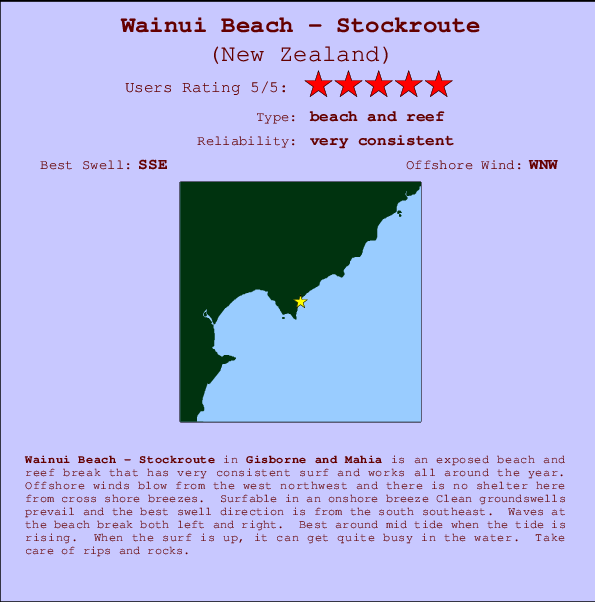 Wainui Beach - Stockroute mapa de ubicación e información del spot