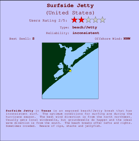 Surfside Jetty mapa de ubicación e información del spot