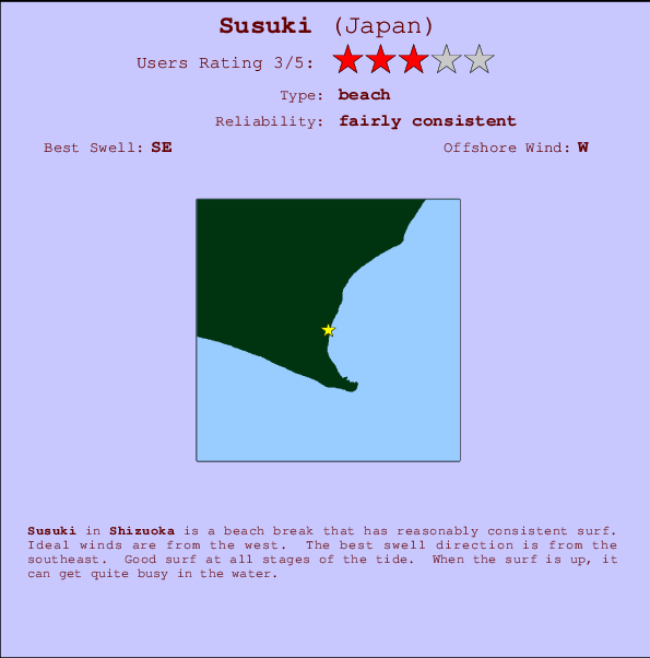 Susuki mapa de ubicación e información del spot