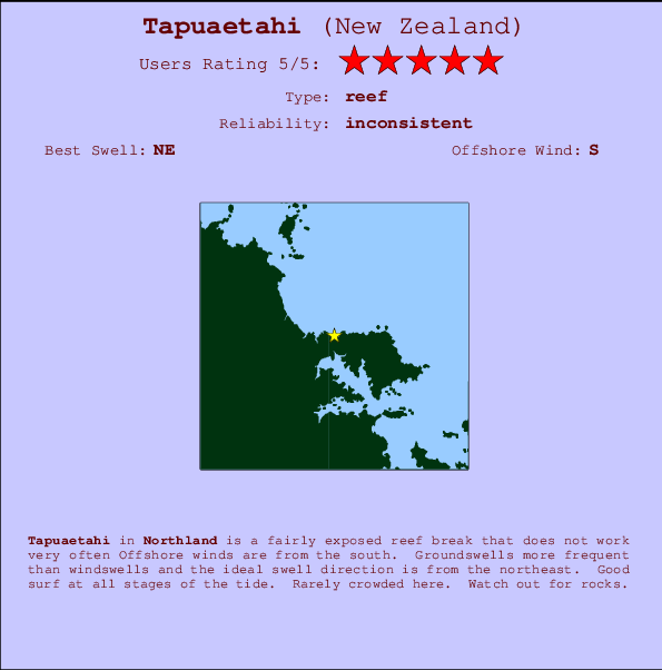 Tapuaetahi mapa de ubicación e información del spot