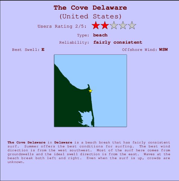 The Cove Delaware mapa de ubicación e información del spot