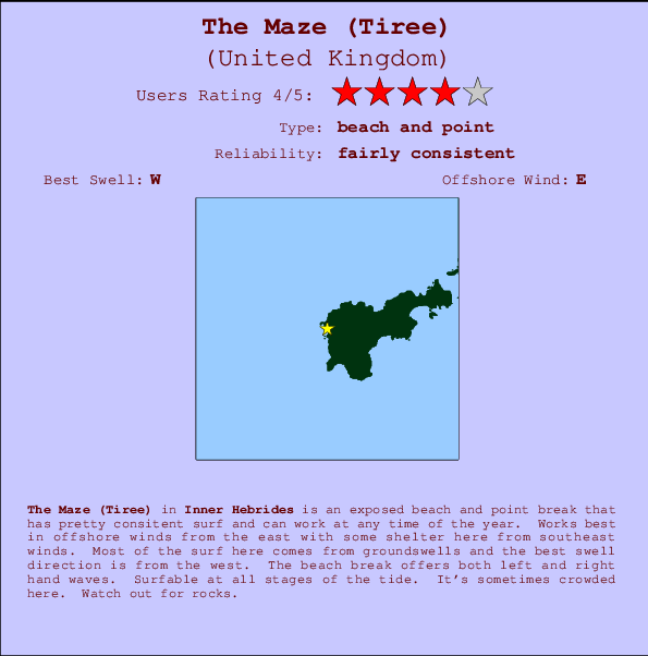 The Maze (Tiree) mapa de ubicación e información del spot