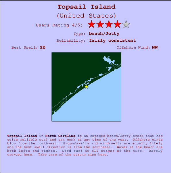 Topsail Island mapa de ubicación e información del spot
