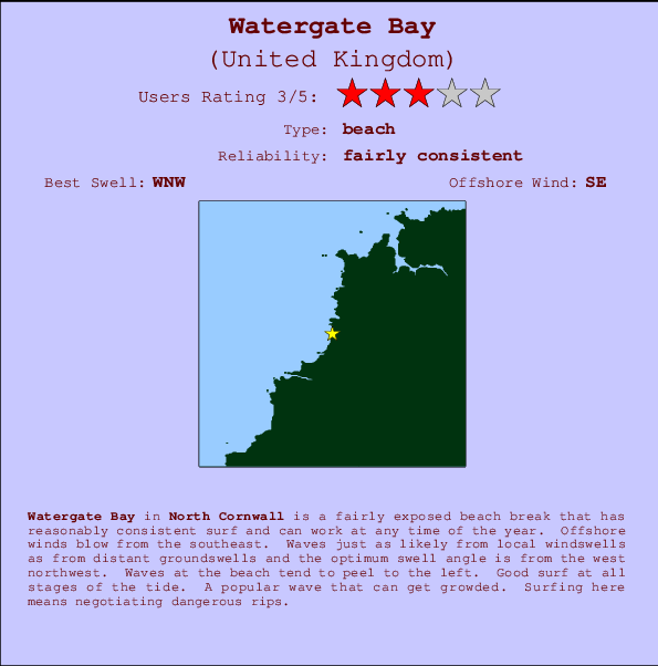 Watergate Bay mapa de ubicación e información del spot