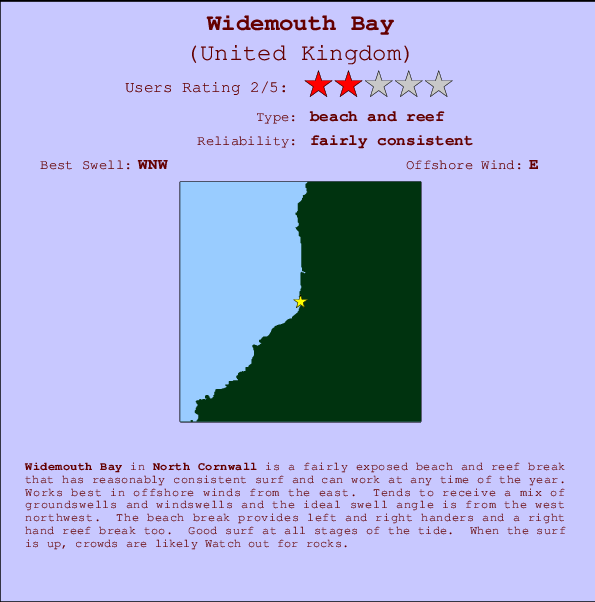 Widemouth Bay mapa de ubicación e información del spot