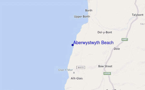 mapa de ubicación de Aberwystwyth Beach