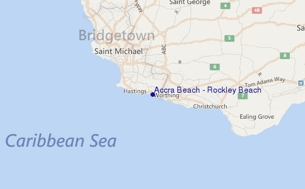 mapa de ubicación de Accra Beach - Rockley Beach