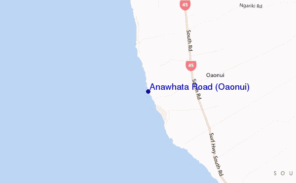 mapa de ubicación de Anawhata Road (Oaonui)