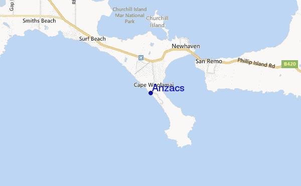 mapa de ubicación de Anzacs