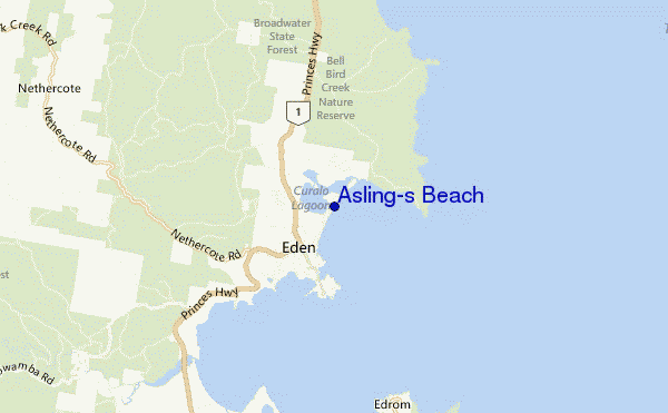 mapa de ubicación de Asling's Beach