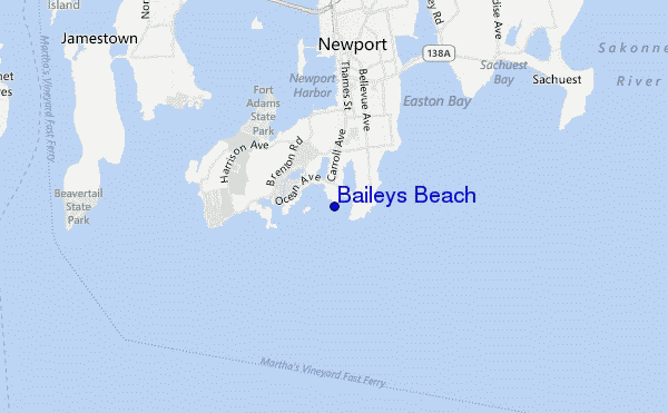 mapa de ubicación de Baileys Beach