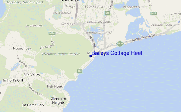 mapa de ubicación de Baileys Cottage Reef
