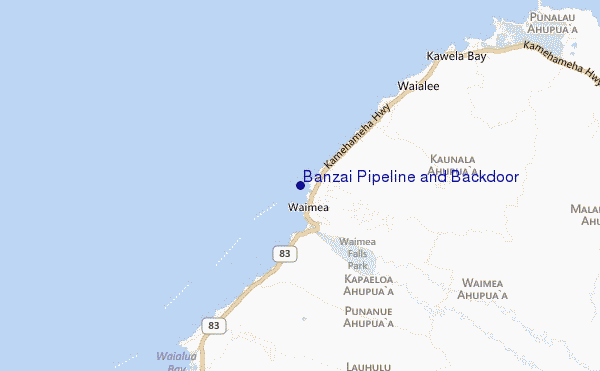 mapa de ubicación de Banzai Pipeline and Backdoor