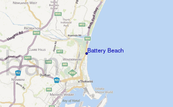 mapa de ubicación de Battery Beach