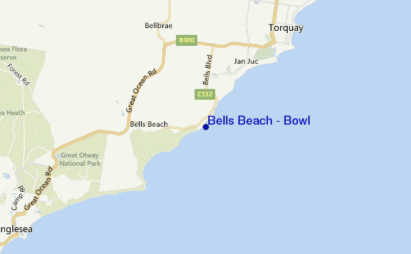 mapa de ubicación de Bells Beach - Bowl