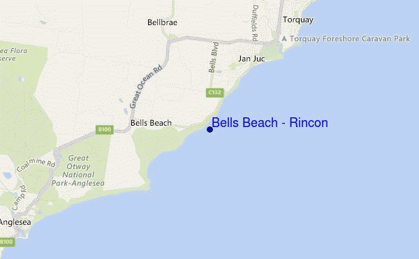 mapa de ubicación de Bells Beach - Rincon