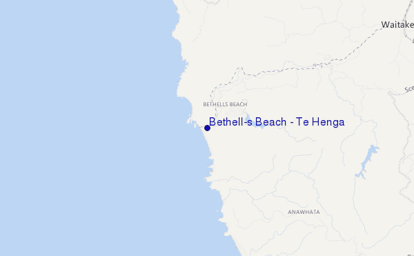 mapa de ubicación de Bethell's Beach / Te Henga