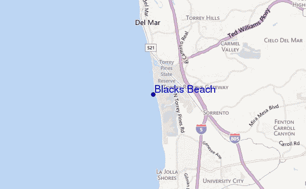 mapa de ubicación de Blacks Beach