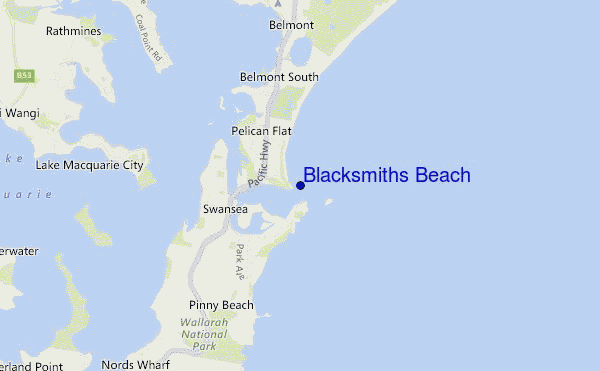 mapa de ubicación de Blacksmiths Beach