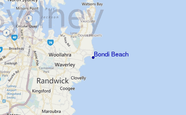 mapa de ubicación de Bondi Beach