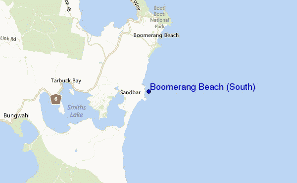 mapa de ubicación de Boomerang Beach (South)