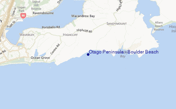 mapa de ubicación de Otago Peninsula - Boulder Beach
