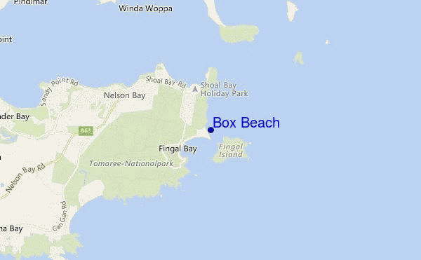mapa de ubicación de Box Beach