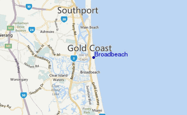 mapa de ubicación de Broadbeach