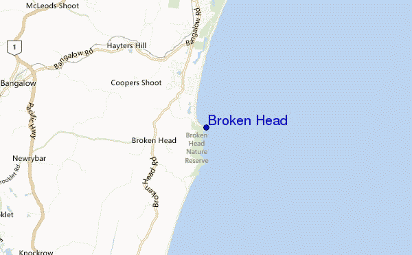 mapa de ubicación de Broken Head