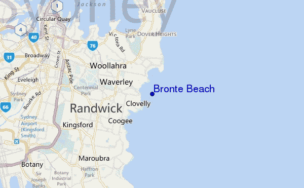 mapa de ubicación de Bronte Beach