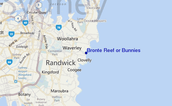 mapa de ubicación de Bronte Reef or Bunnies