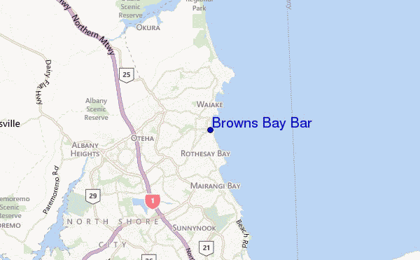 mapa de ubicación de Browns Bay Bar