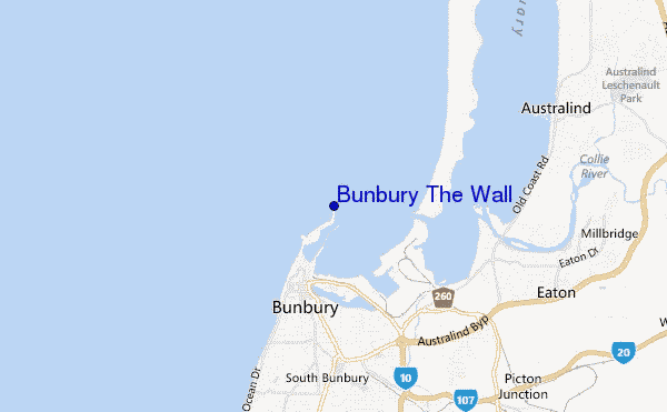 mapa de ubicación de Bunbury The Wall
