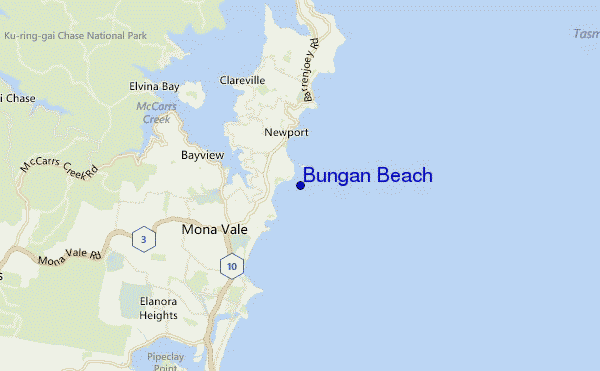 mapa de ubicación de Bungan Beach